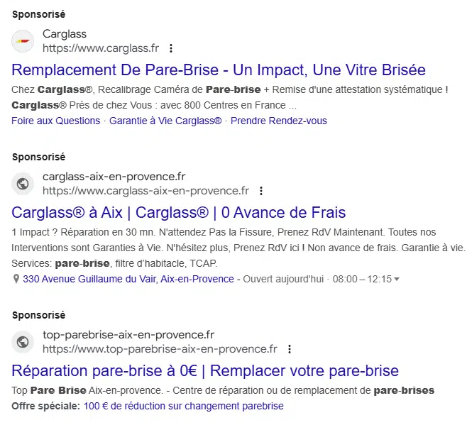 Affichage d'une campagne de marque sur le réseau Google Search