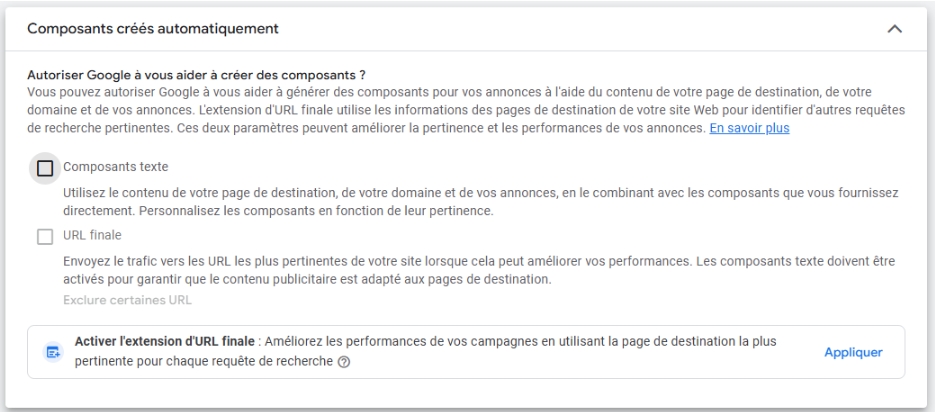 Composants créés automatiquement